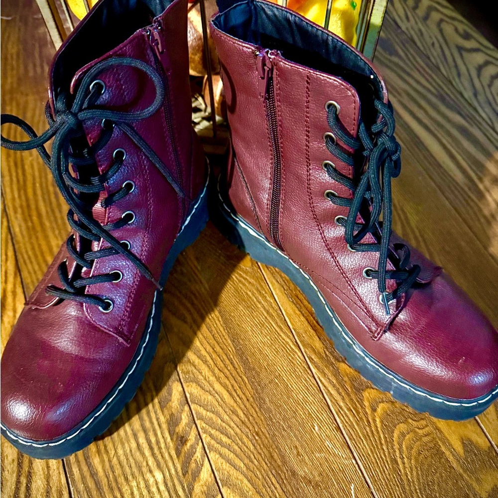 Sincerely Jules Burgundy Combat Boots